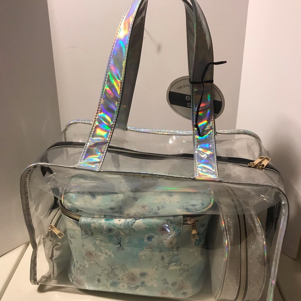 6 piece Clear Handbag/Tote Huge 15x10x8